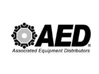 Logo of Associated Equipment Distributors (AED) featuring a gear symbol and bold black text.