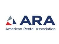 Logo of the American Rental Association (ARA) with stylized red, gray, and blue triangles next to the text.